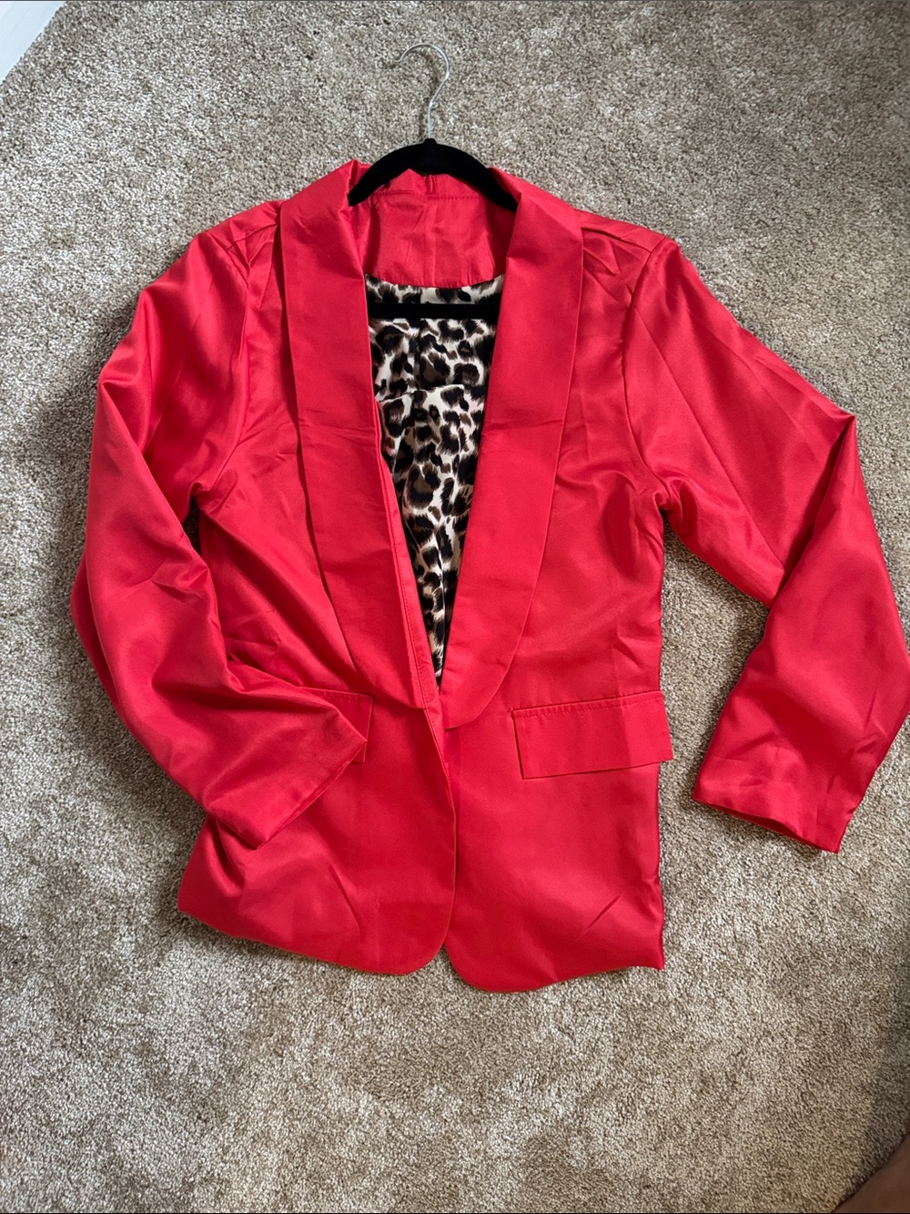 Amazon Women's Red Blazer with Leopard Print Lining